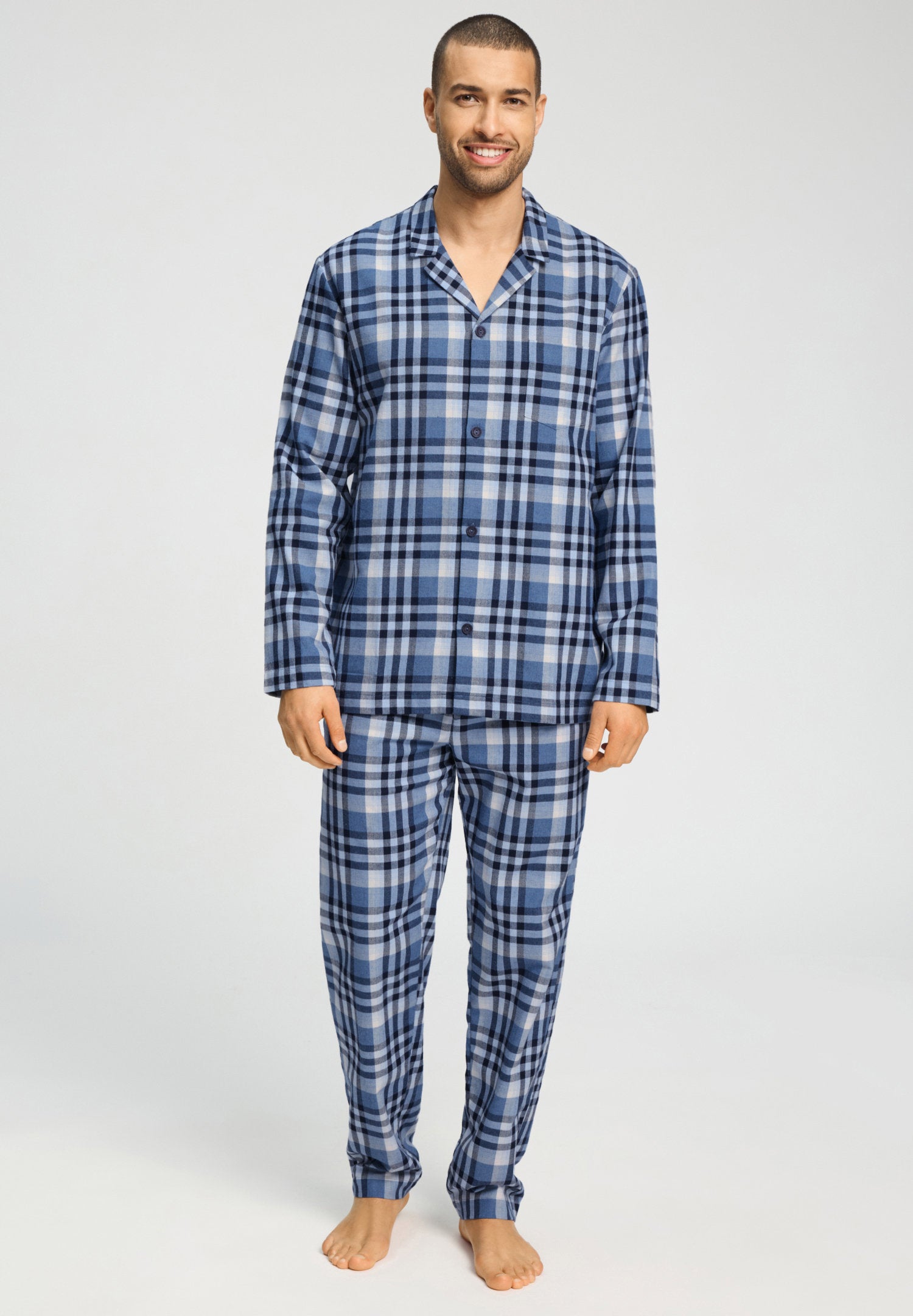 hanro-cozy-comfort-pyjama-pacific-squares-kariert-aus-flanell image 2