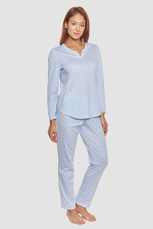 r-sch-be-happy-pyjama-damen-blau-punkte-streifen-lang image 1