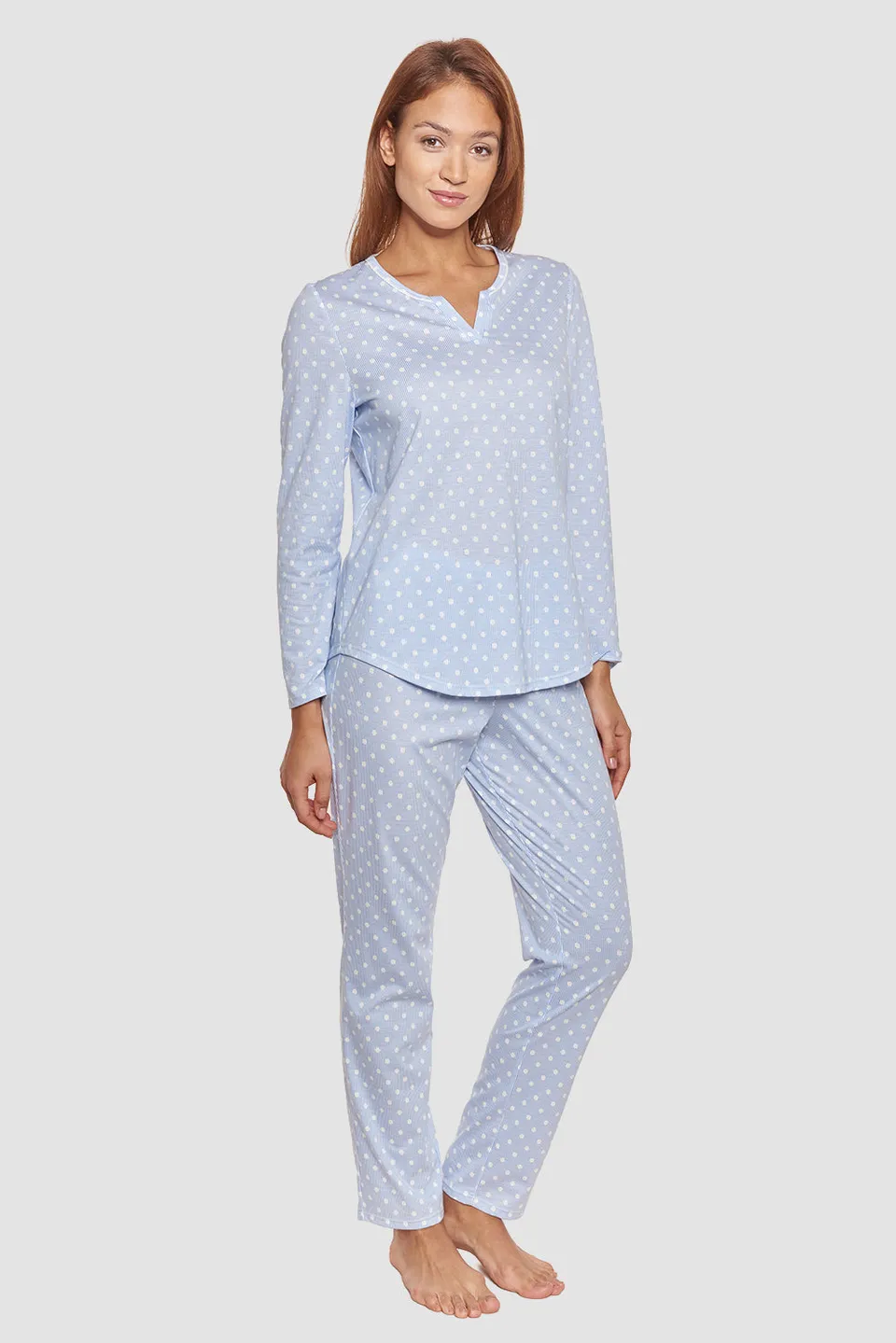 r-sch-be-happy-pyjama-damen-blau-punkte-streifen-lang image 1