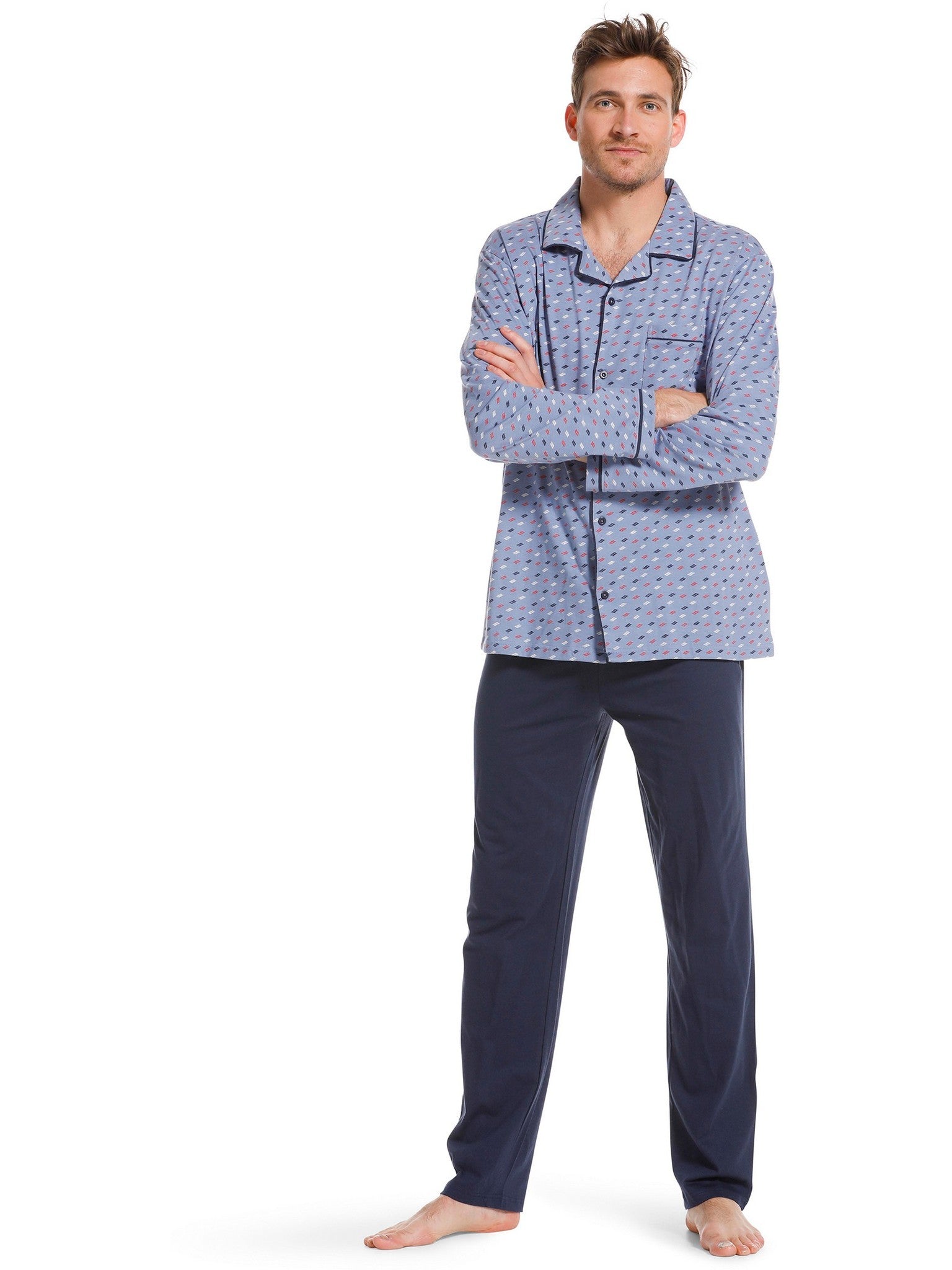 pastunette-graphic-pyjama-damen-blau-100-baumwolle image 2