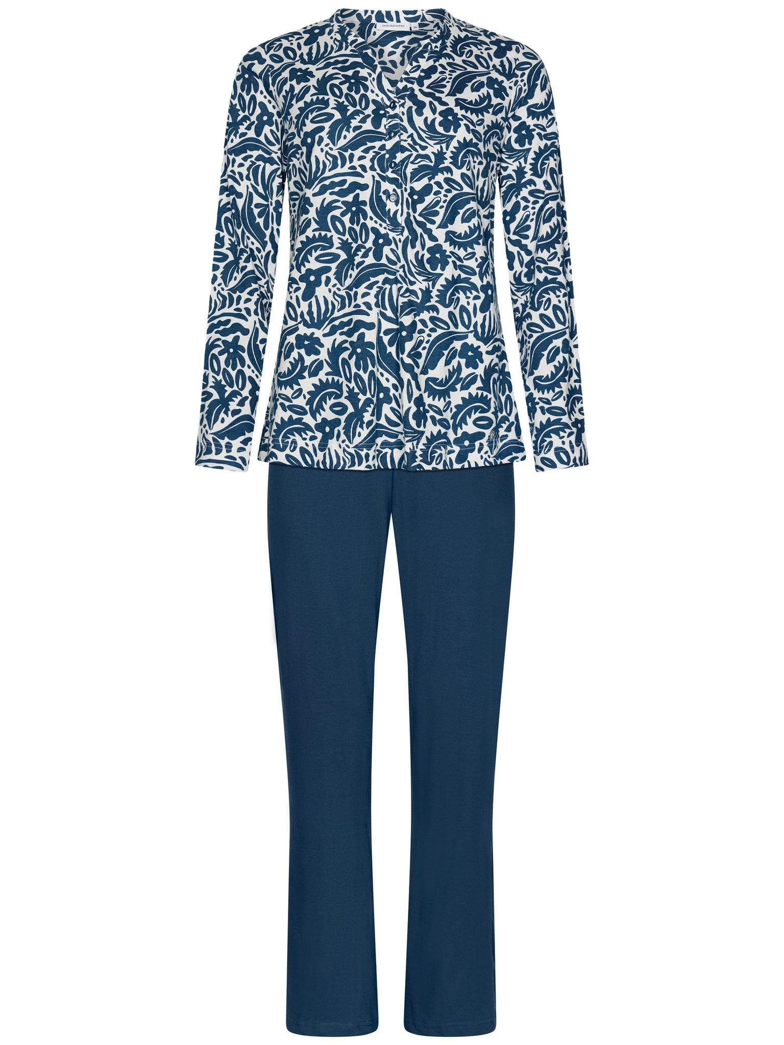 pastunette-blue-bloom-pyjama-blau-wei-bio-baumwolle-set image 1