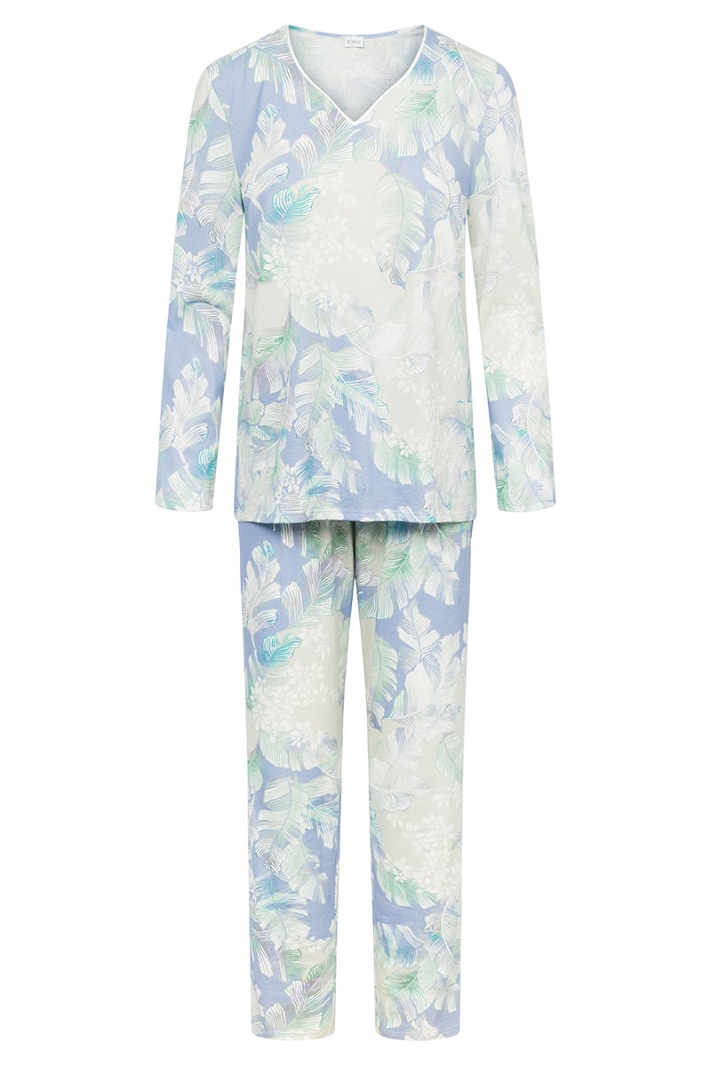r-sch-be-happy-pyjama-lang-blau-bl-tterdruck-v-ausschnitt image 2