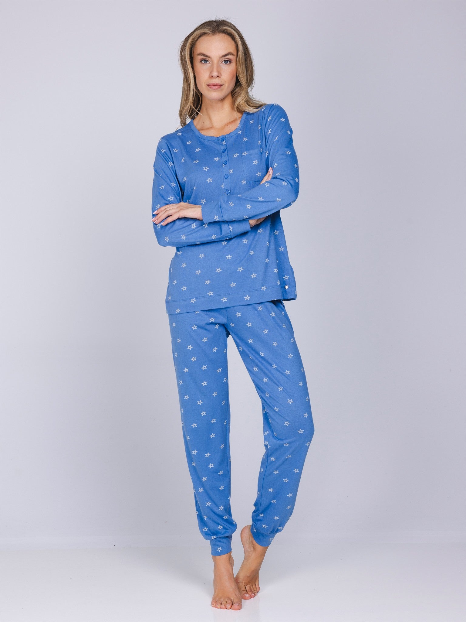 myrebelle-starry-nights-pyjama-blau-sterne-bio-baumwolle image 3