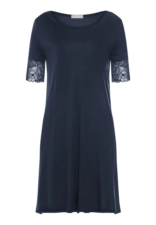 hanro-azelia-nachthemd-damen-deep-navy-tencel-spitze image 1