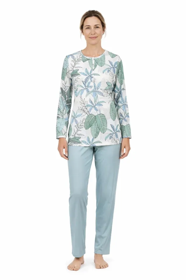 ringella-damen-schlafanzug-langarm-baumwolle-gr-n-floral image 1