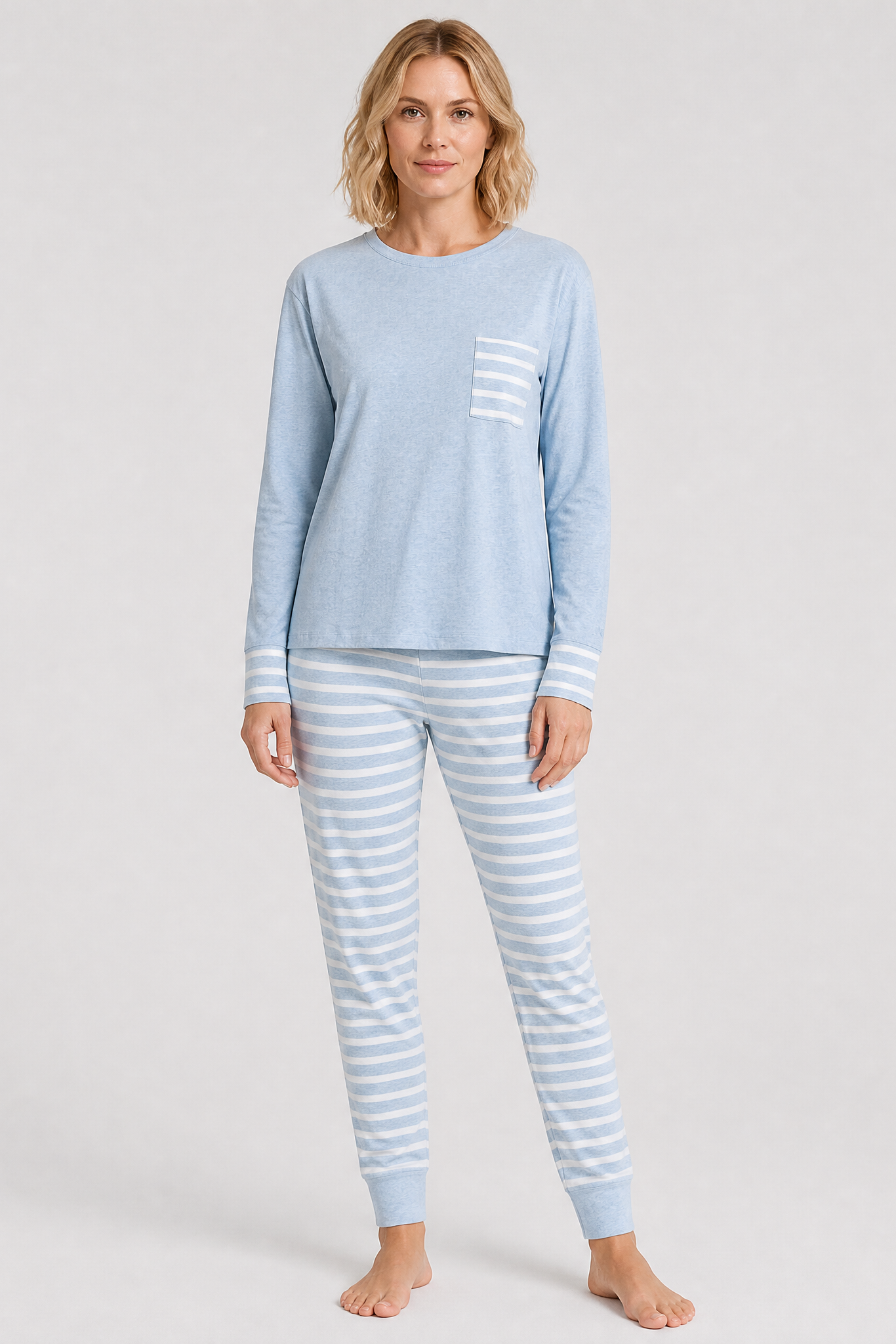 r-sch-be-happy-pyjama-lang-blau-ringel-b-ndchen image 1
