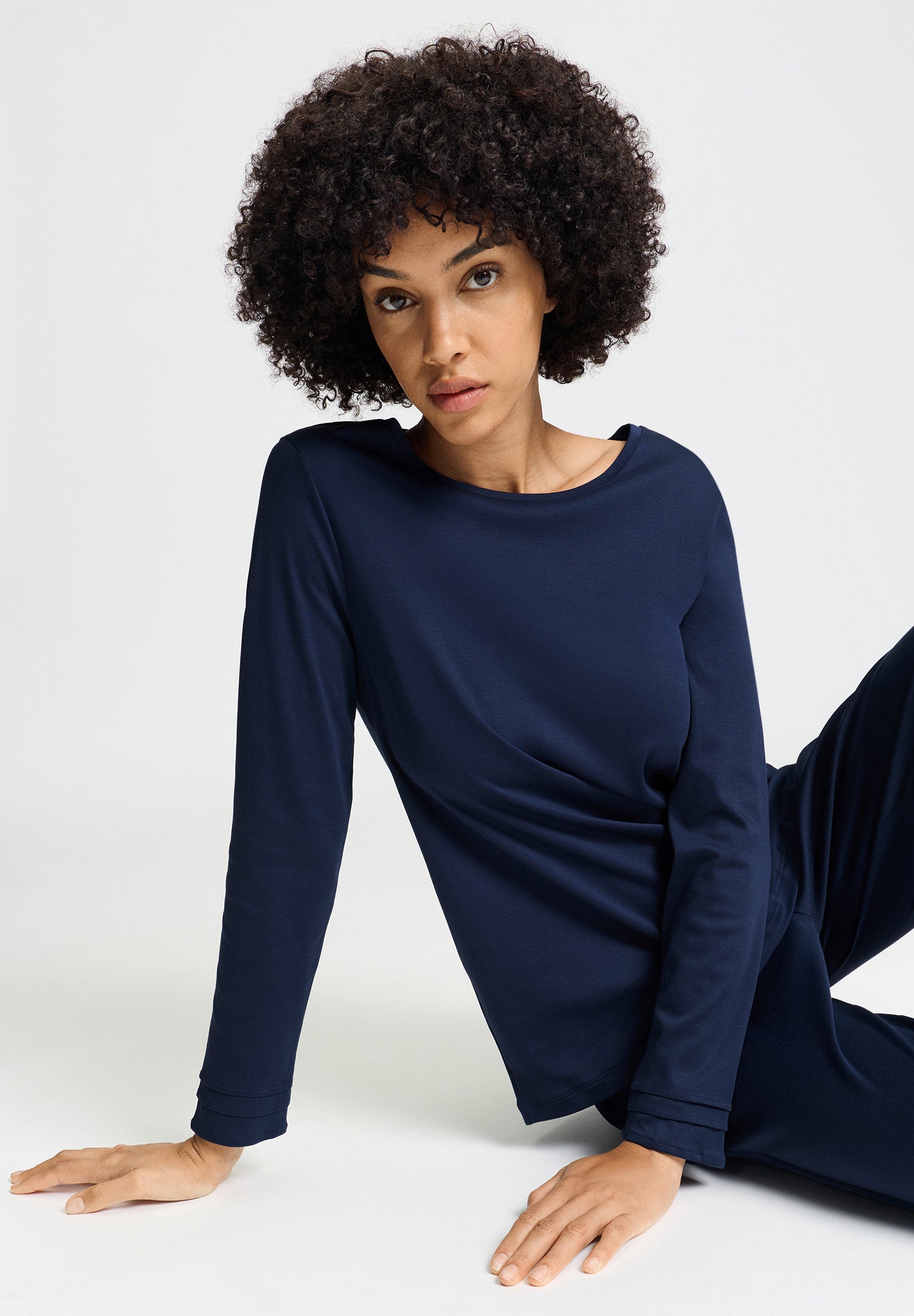 hanro-pilar-l-slv-pajama-pyjama-deep-navy-baumwolle image 5