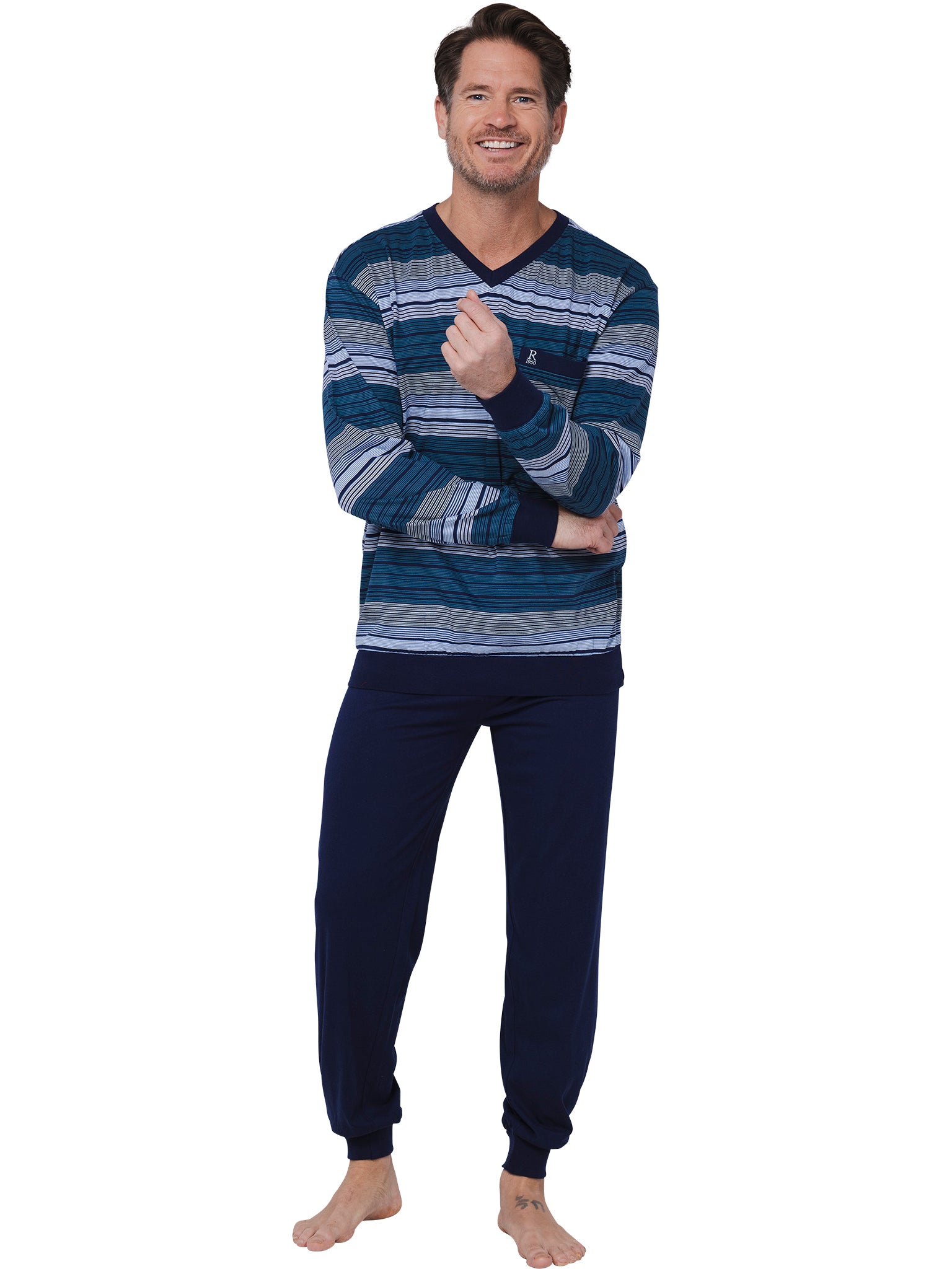 robson-pyjama-herren-gestreift-schlafanzug-blau image 3