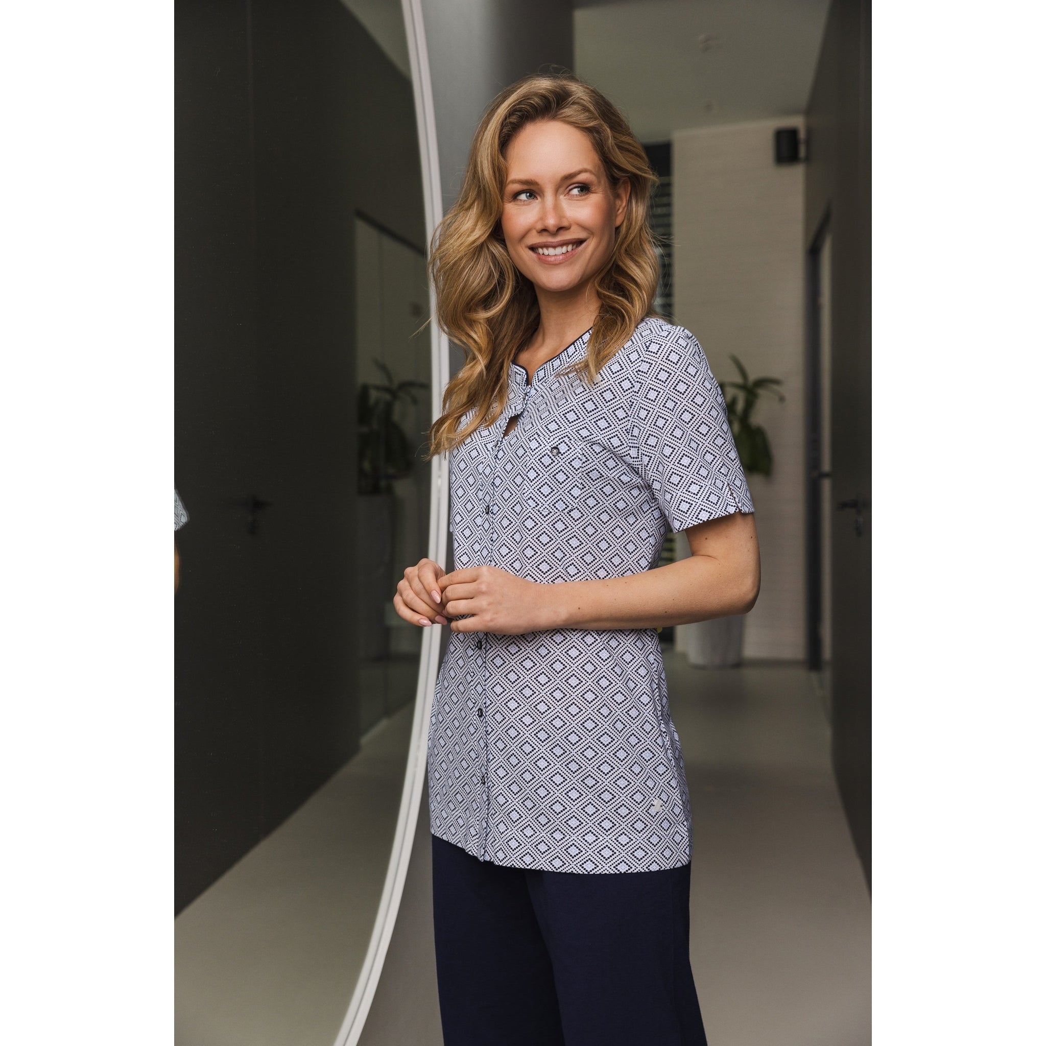 pastunette-graphic-pyjama-blau-wei-baumwolle-kurzarm-lang image 5