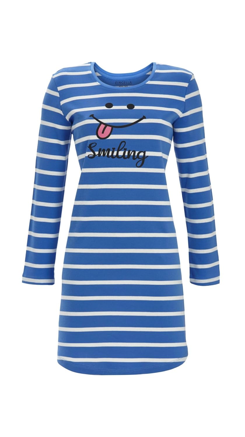ringella-women-men-nachthemd-blau-ringel-baumwolle-langarm image 1
