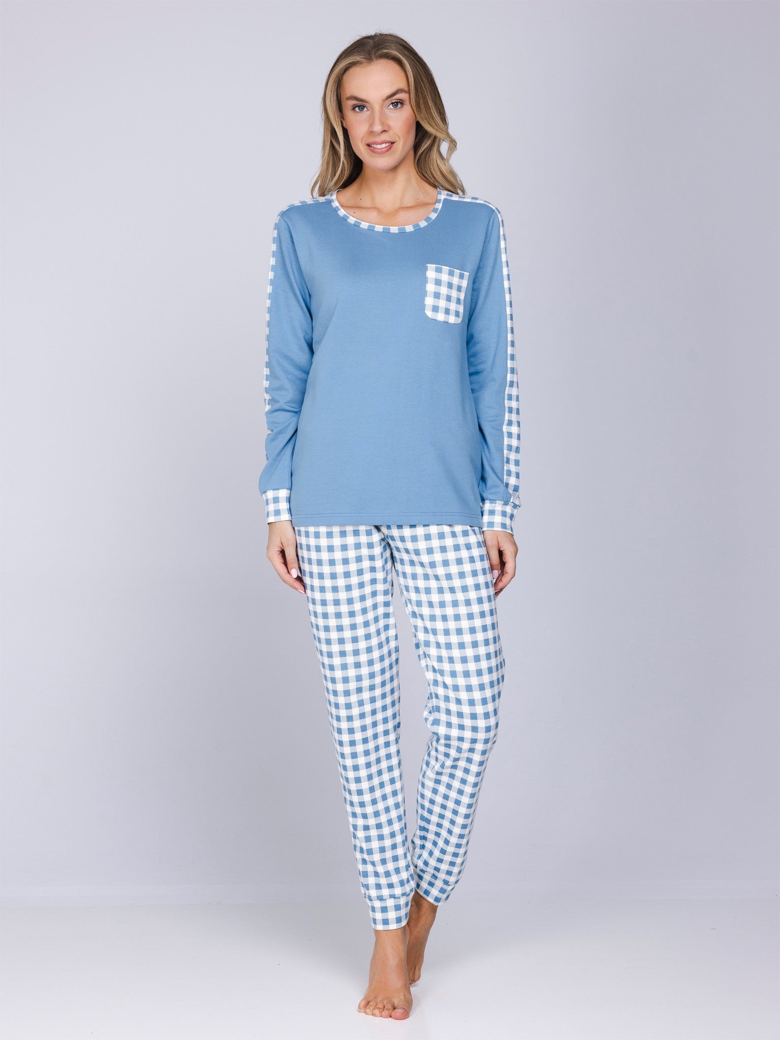 pastunette-blue-cottage-pyjama-blau-karo-baumwolle image 4
