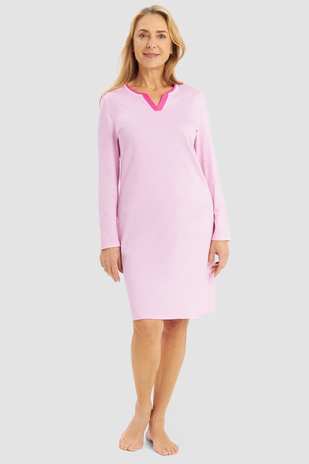 r-sch-be-happy-damen-nachthemd-knielang-rosa-baumwolle image 1