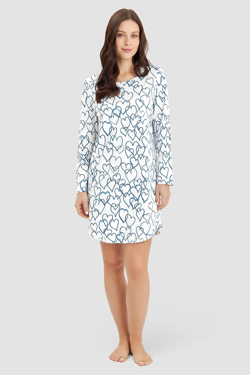 r-sch-be-happy-nachthemd-knielang-blau-herzdruck-langarm image 1