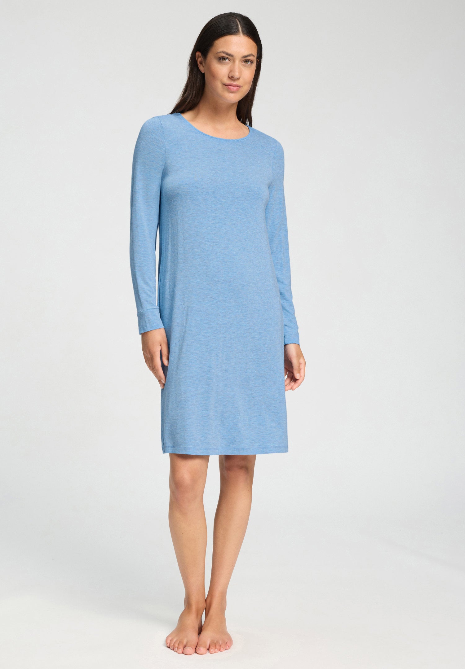 hanro-natural-elegance-nachthemd-langarm-bluebird-melange-100cm image 3
