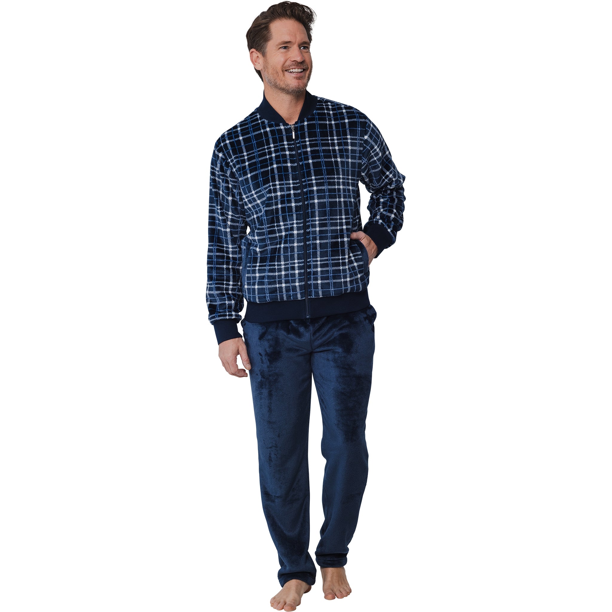 pastunette-twist-hausanzug-herren-fleece-blau-kariert image 3