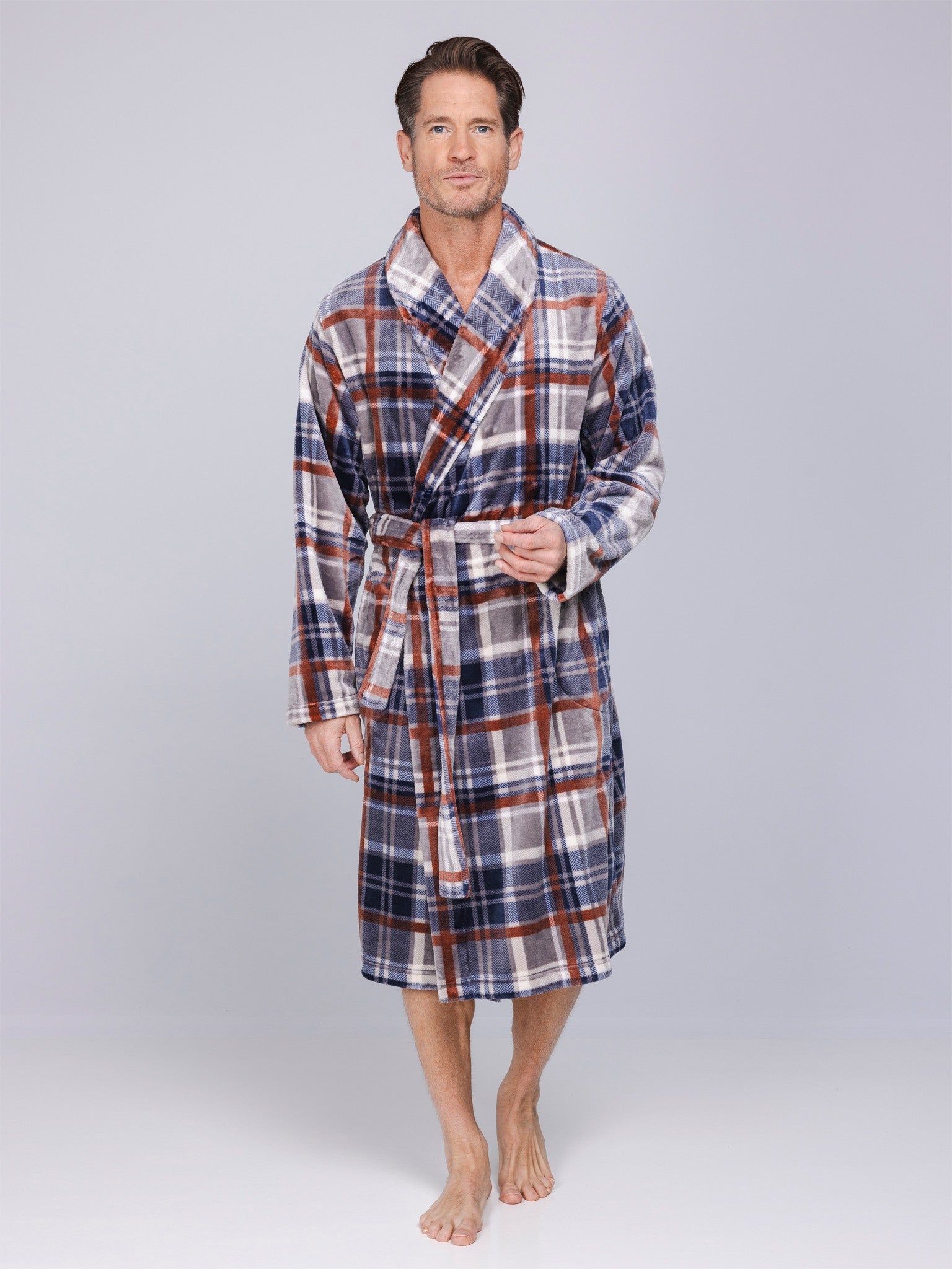 pastunette-urban-essence-bademantel-herren-grau-kariert-fleece image 2