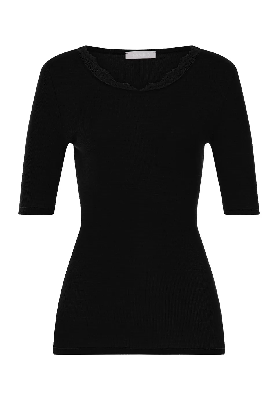 hanro-woolen-lace-kurzarm-shirt-damen-schwarz-merinowolle image 1