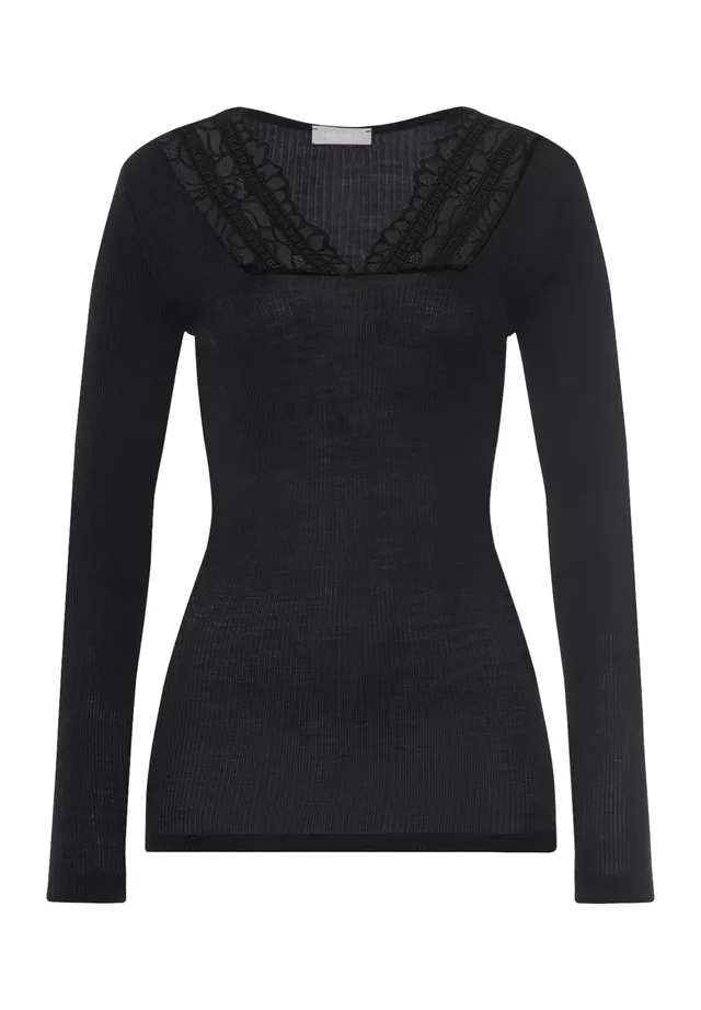 hanro-marcia-langarm-shirt-phantom-merino-seide-spitze image 1