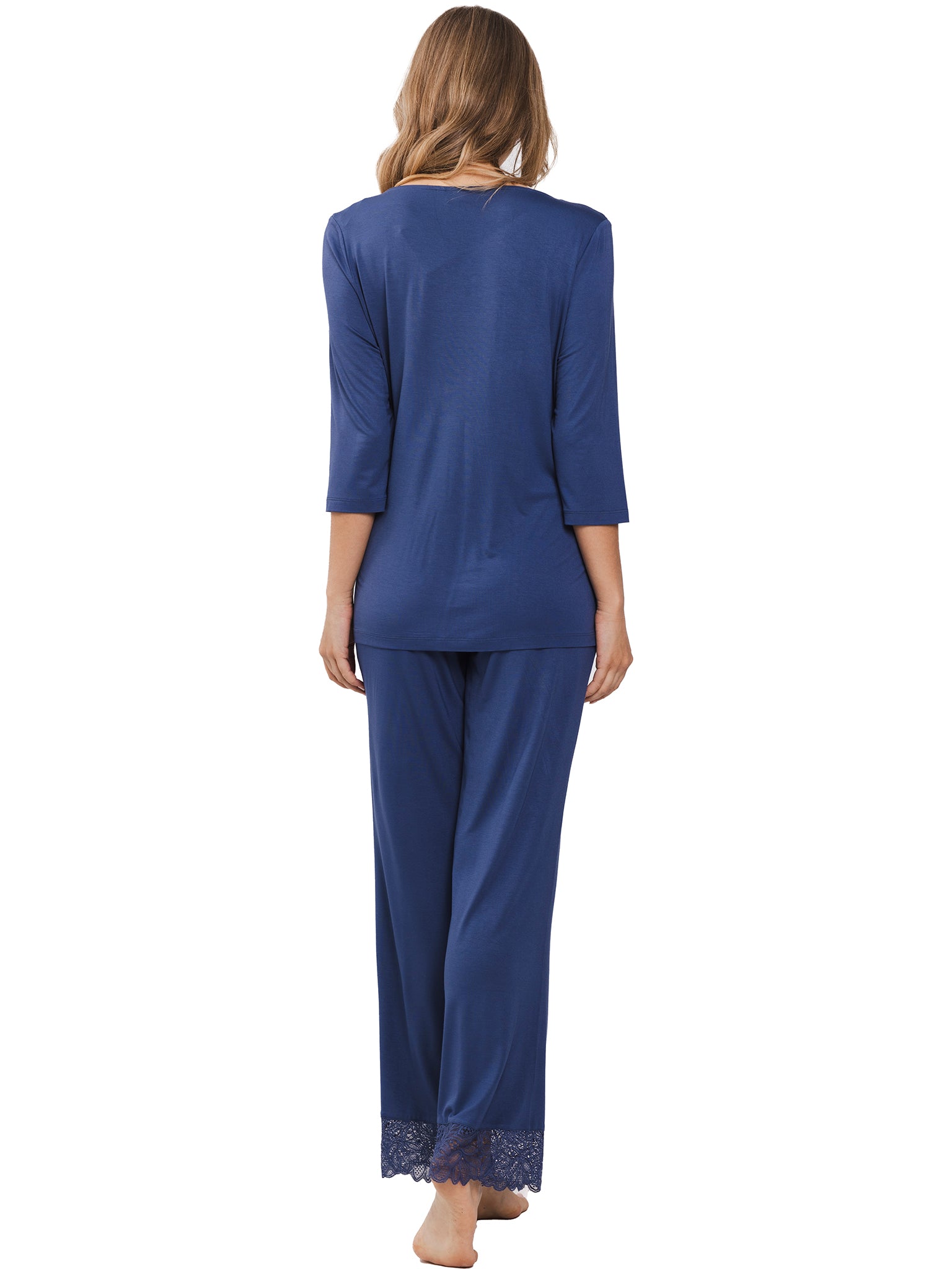 pastunette-premium-midnight-pyjama-blau-viskose-spitze image 3