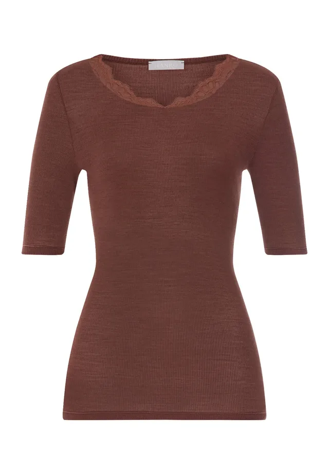 hanro-woolen-lace-070767-kurzarm-shirt-cinnamon-merino image 1