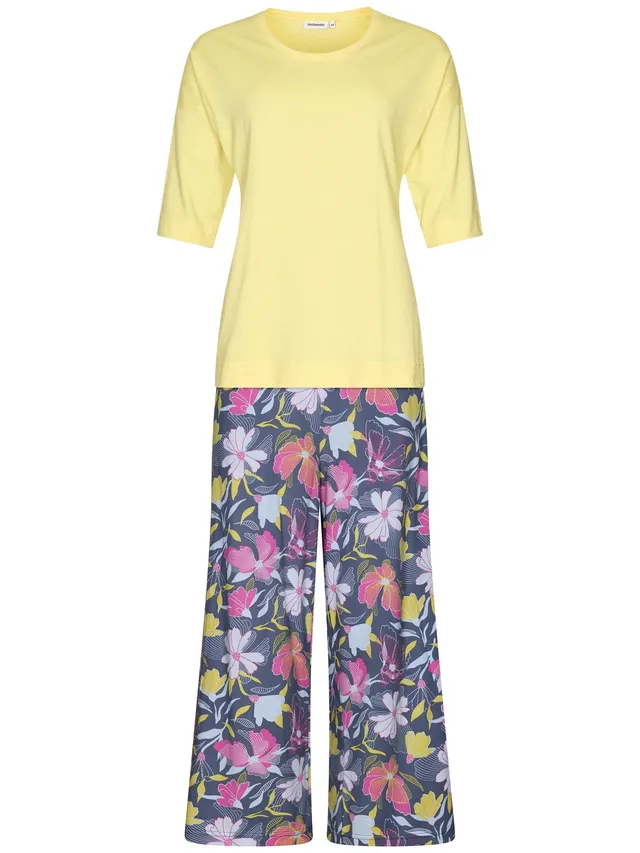 pastunette-flowers-pyjama-gelb-baumwolle-3-4-mit-blumen image 1