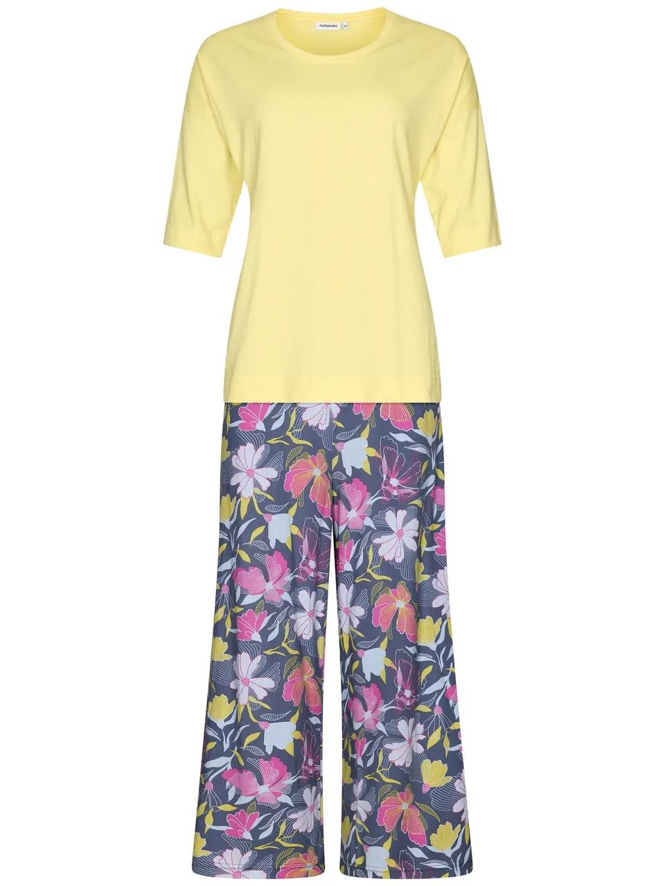 pastunette-flowers-pyjama-gelb-baumwolle-3-4-mit-blumen image 1