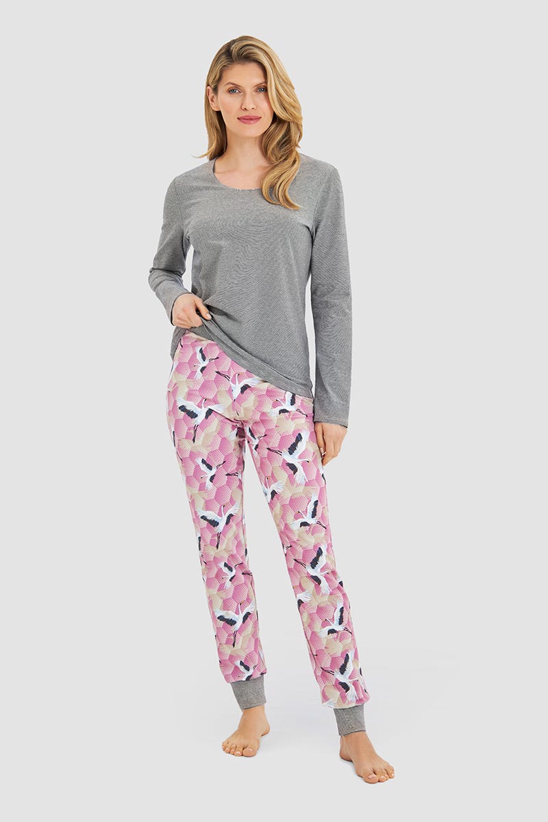 r-sch-be-happy-hose-lang-pyjamahose-pink-kranich-muster image 4