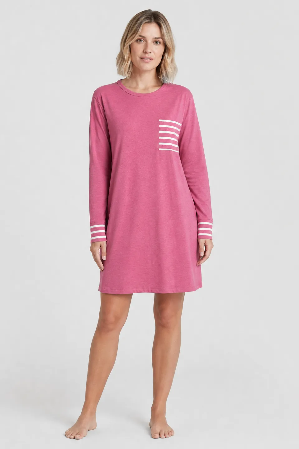 r-sch-be-happy-nachthemd-mini-ringel-mix-pink-baumwolle-modal image 1