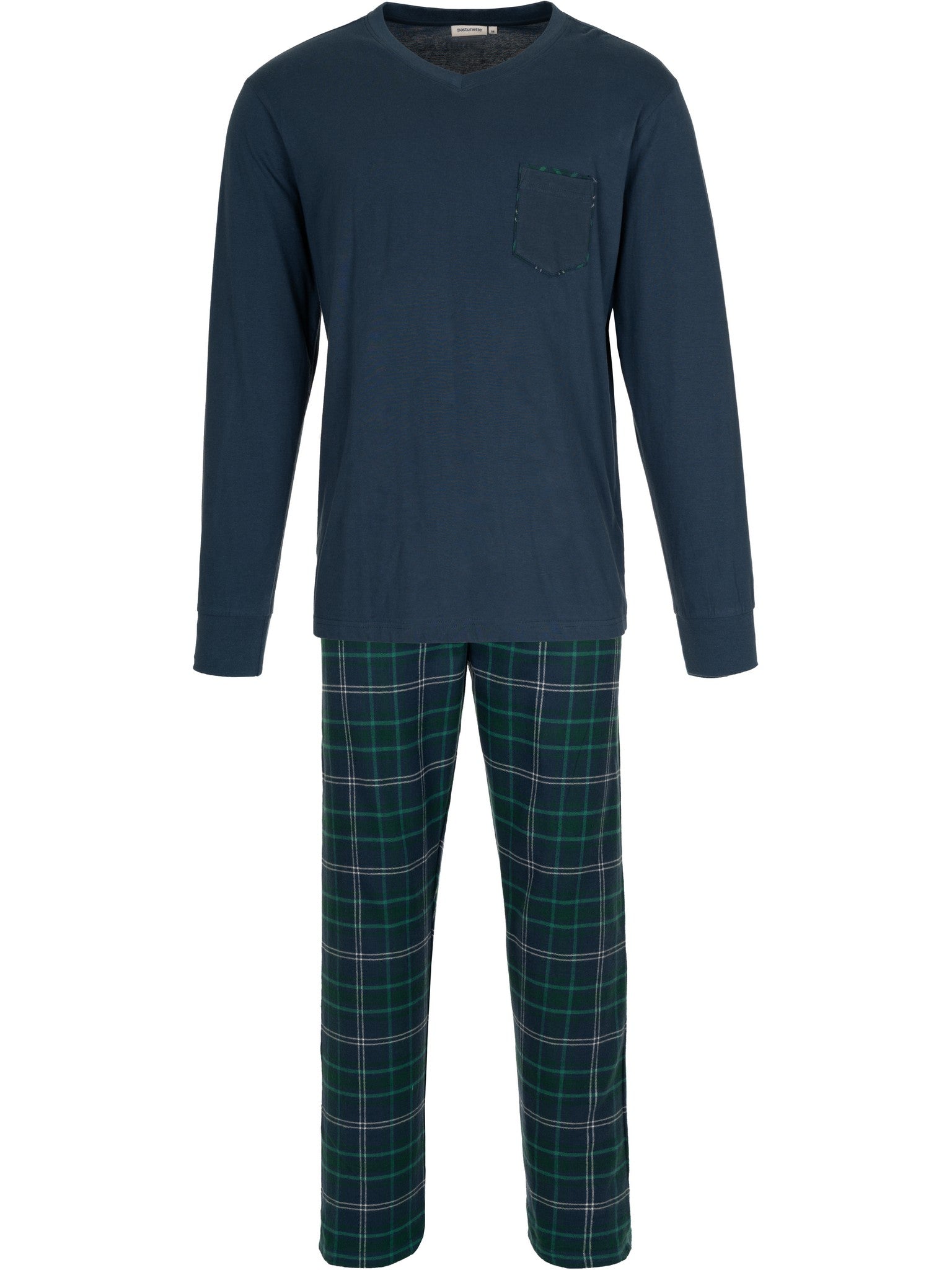 pastunette-lodge-herren-pyjama-blau-flanell-kariert image 1