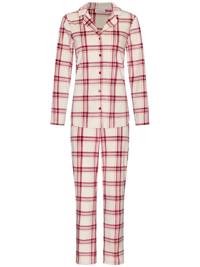 pastunette-alpine-creme-pyjama-rot-velours-fleece image 1