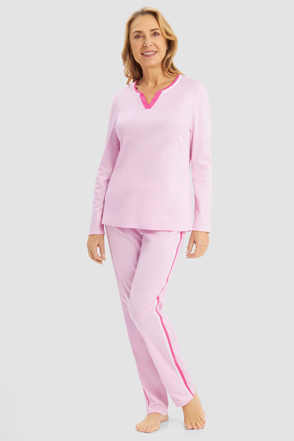 r-sch-be-happy-pyjama-damen-rosa-streifen-langarm image 1