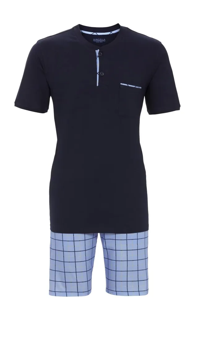 ringella-herren-shorty-karo-kurzpyjama-100-baumwolle-knopfleiste image 1