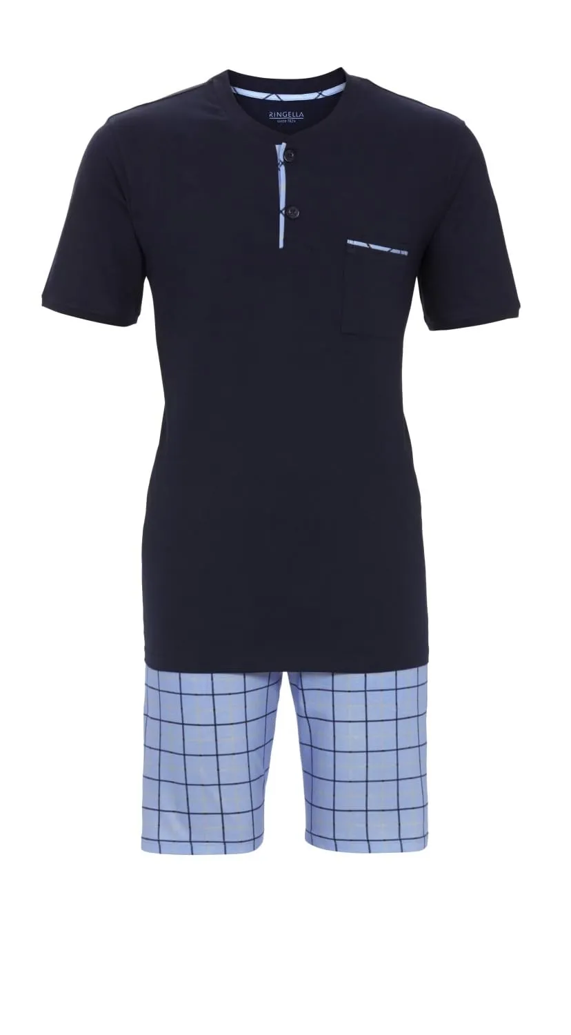ringella-herren-shorty-karo-kurzpyjama-100-baumwolle-knopfleiste image 1