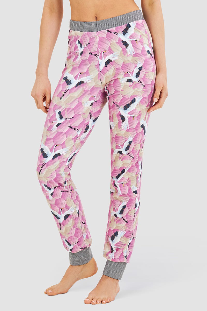 r-sch-be-happy-hose-lang-pyjamahose-pink-kranich-muster image 1