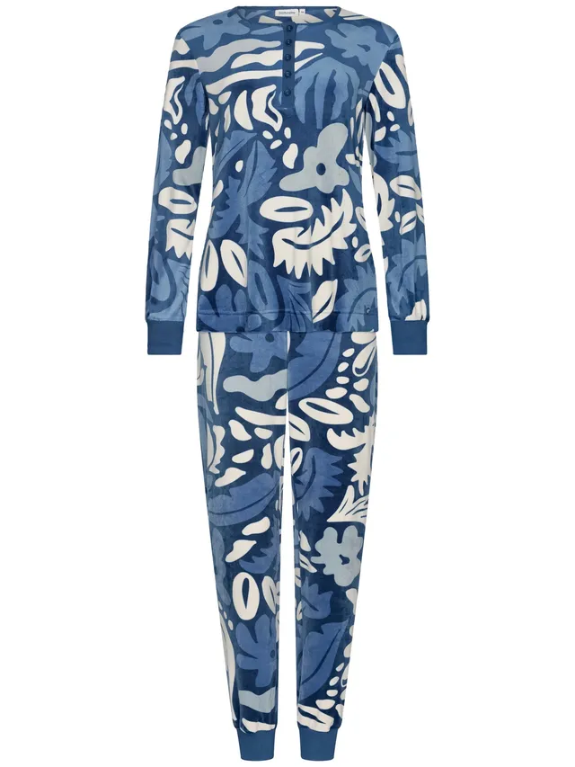 pastunette-blue-bloom-damen-pyjama-dunkelblau-velours image 1