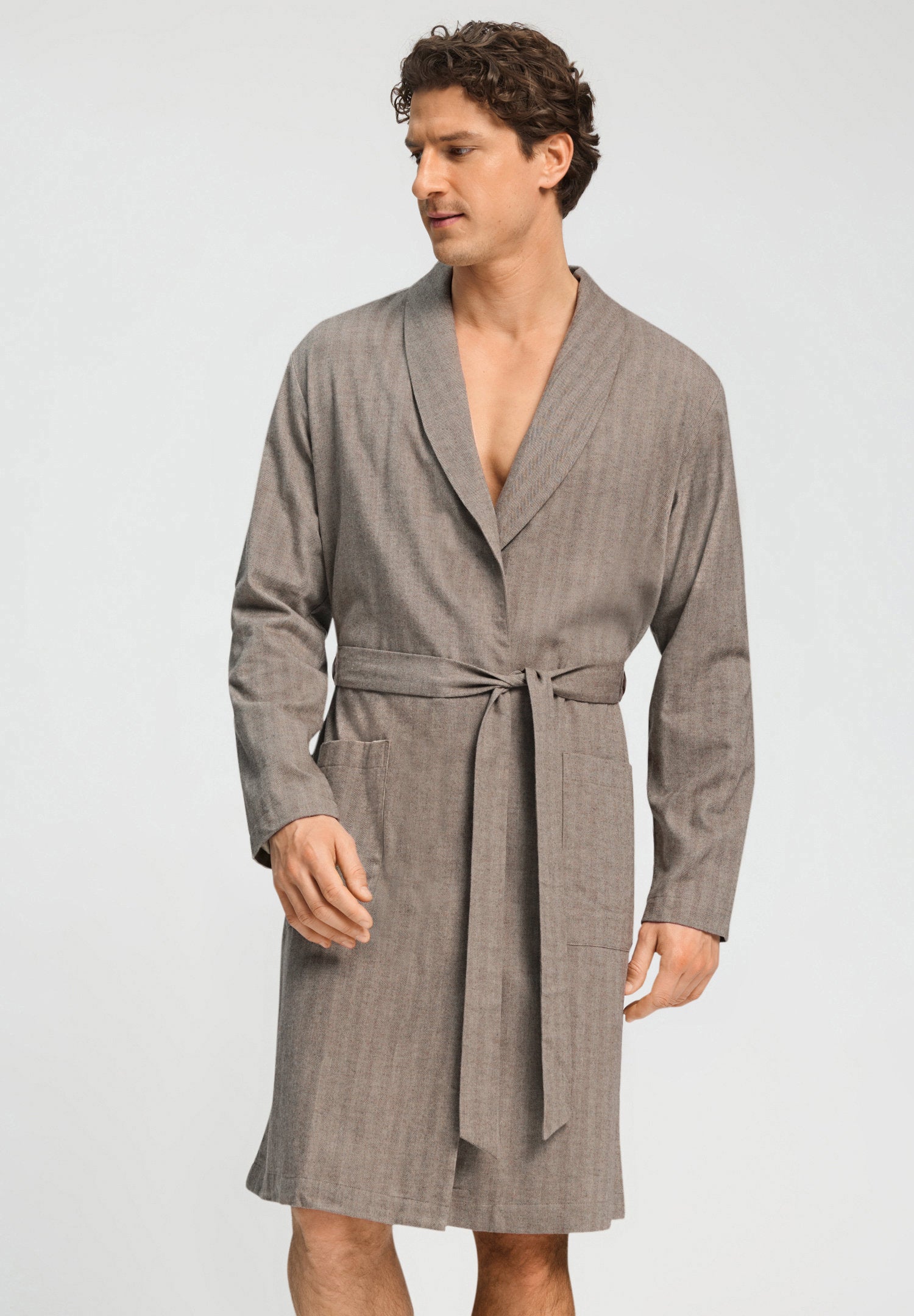hanro-woolen-luxury-robe-earthy-woven-herren-bademantel-wolle image 2