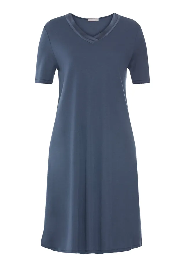 hanro-tyra-nachthemd-kurzarm-100cm-vintage-indigo-seide image 1