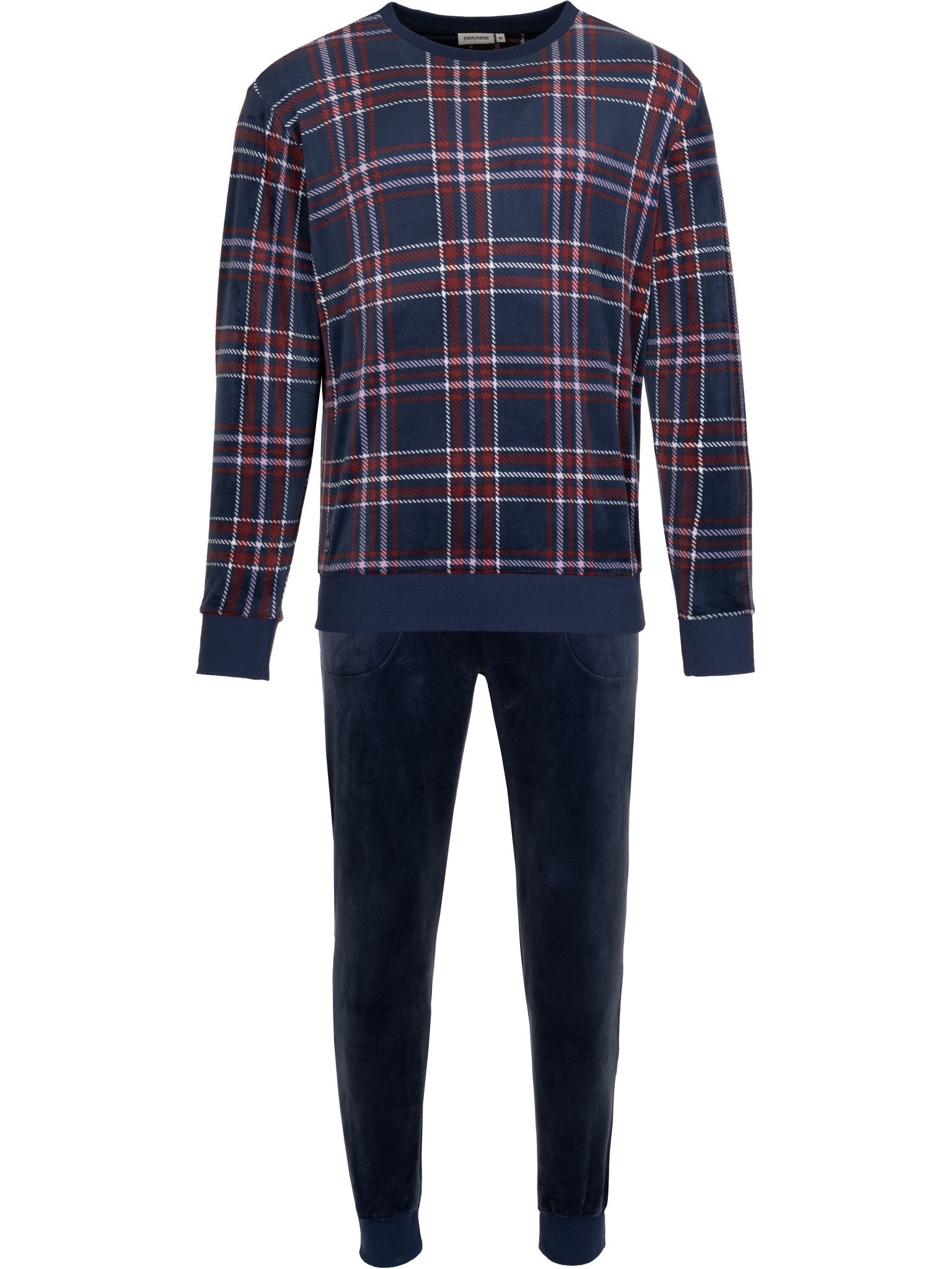 pastunette-northern-checks-herren-pyjama-dunkelblau-velours image 2