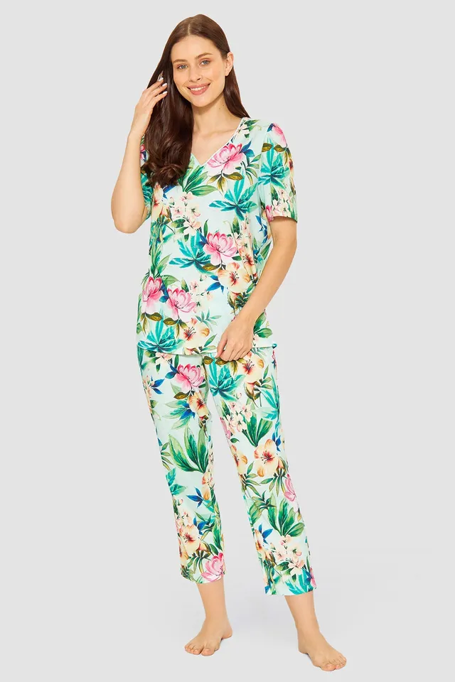 r-sch-be-happy-pyjama-3-4-kurzarm-gr-n-bl-tendruck image 1