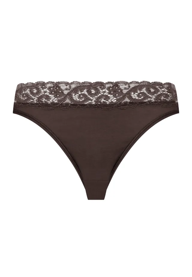 hanro-moments-mini-slip-dark-mocha-baumwolle-spitze image 1