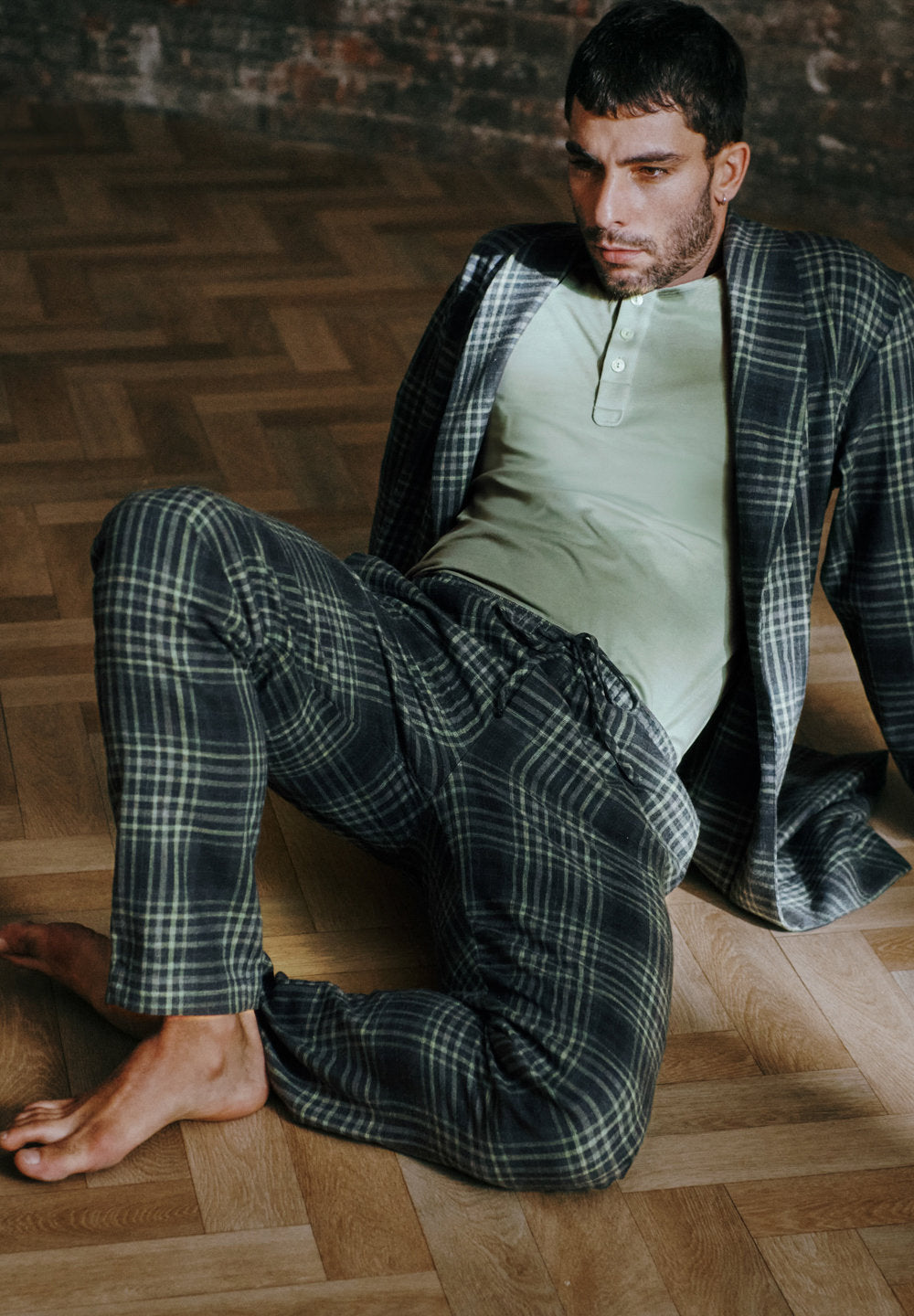 hanro-cozy-comfort-pyjamahose-lang-willow-squares-flanell image 1