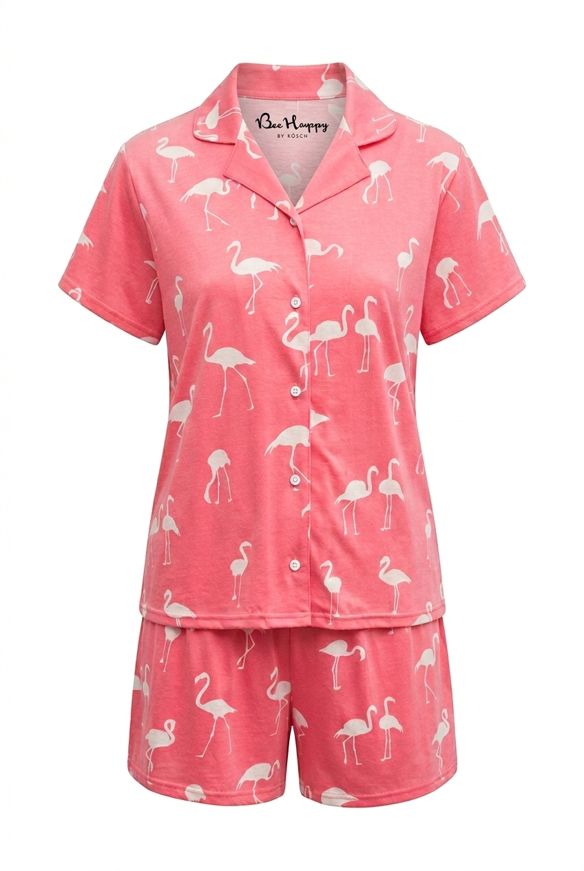 r-sch-be-happy-pyjama-kurz-flamingo-druck-rosa-baumwolle image 2