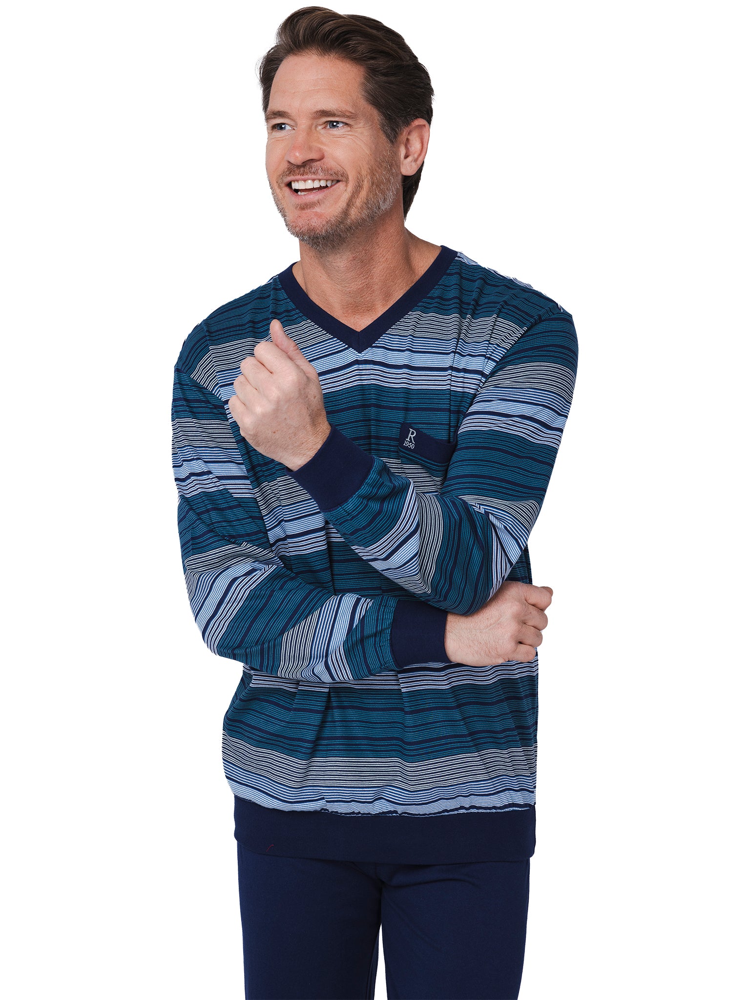 robson-pyjama-herren-gestreift-schlafanzug-blau image 5