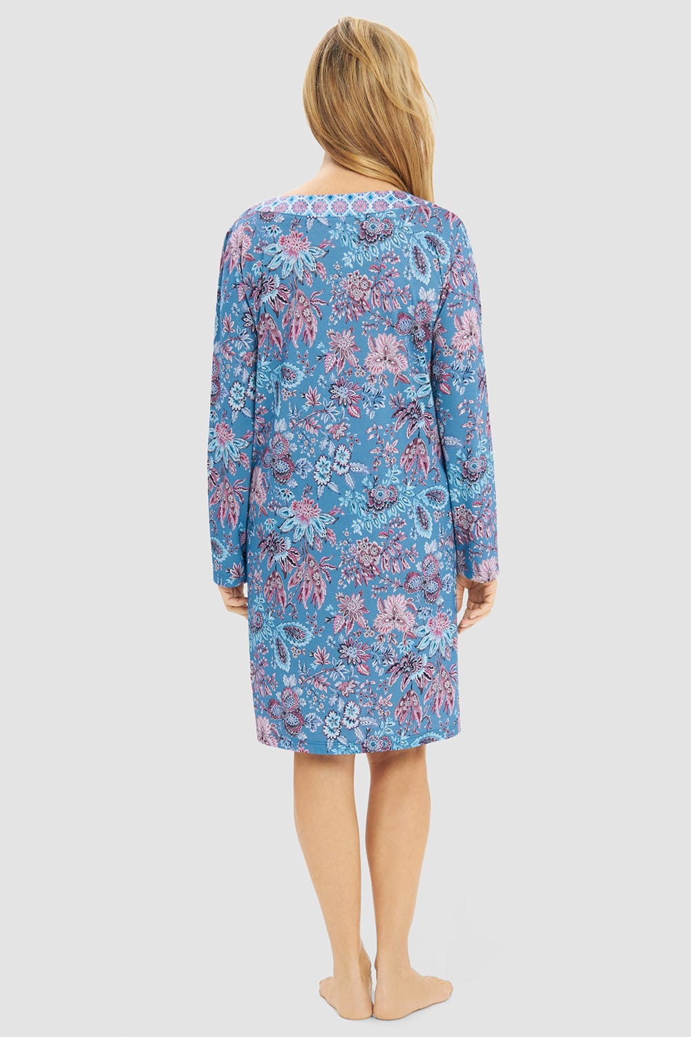 r-sch-be-happy-nachthemd-knielang-ornamentdruck-blau-langarm image 3
