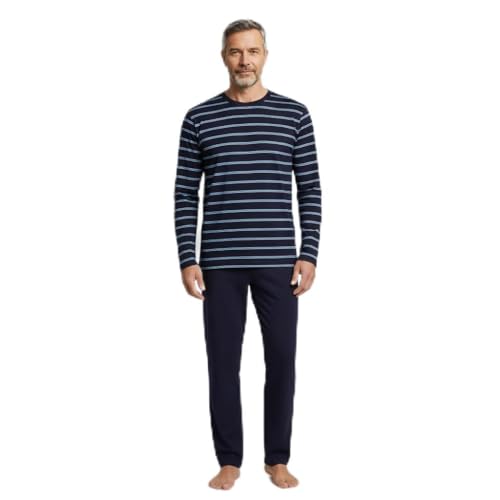 ringella-women-men-herren-schlafanzug-coolmax-ringel-navy-langarm image 7