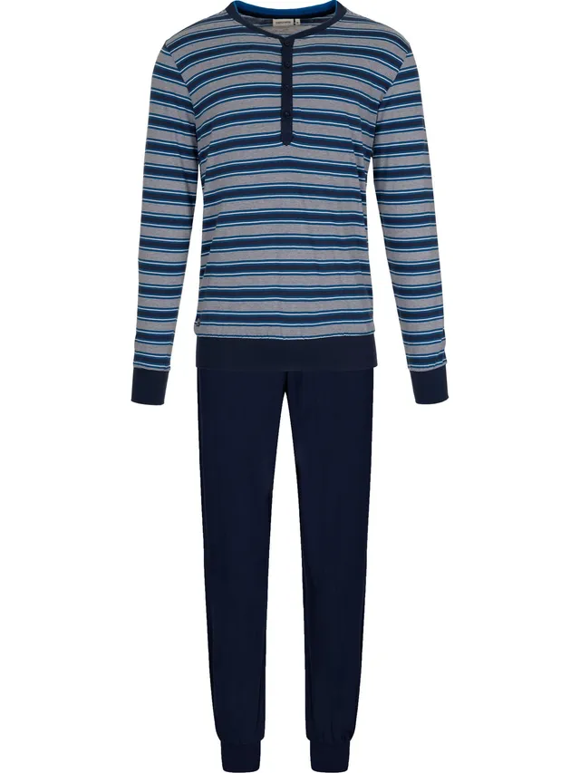 pastunette-blue-draft-herren-pyjama-baumwolle-blau image 1
