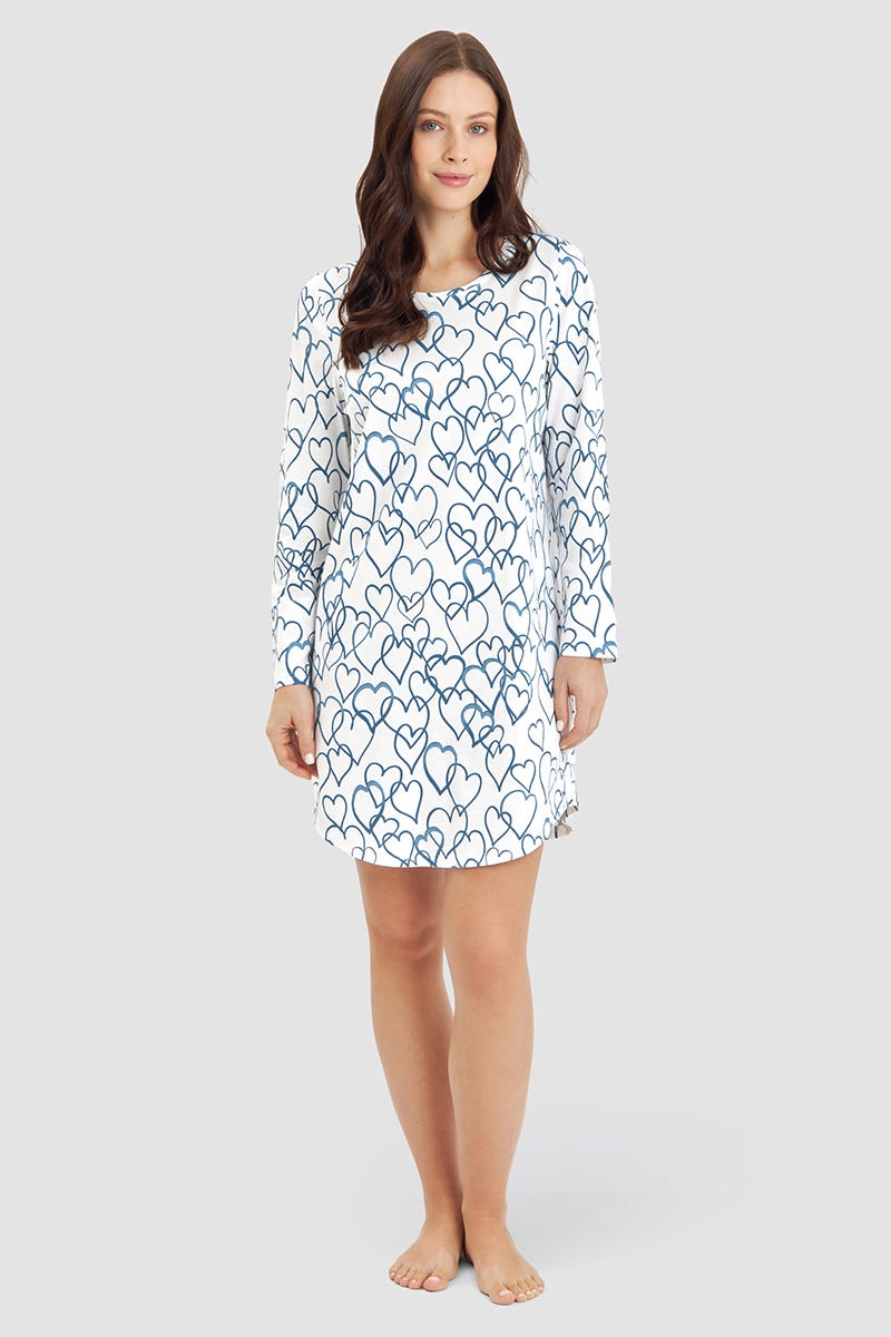 r-sch-be-happy-nachthemd-knielang-blau-herzdruck-langarm image 1