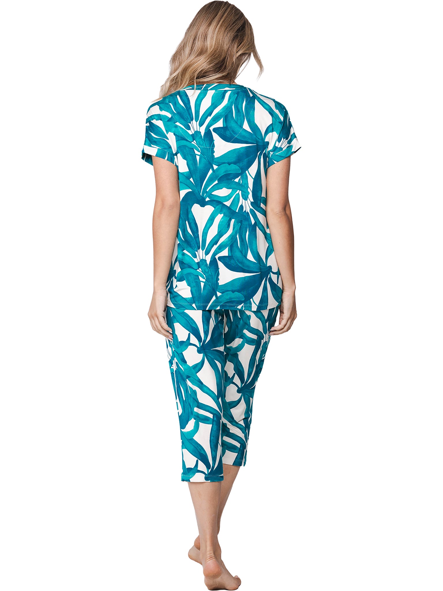 pastunette-premium-emerald-oasis-pyjama-t-rkis-3-4-hose image 4