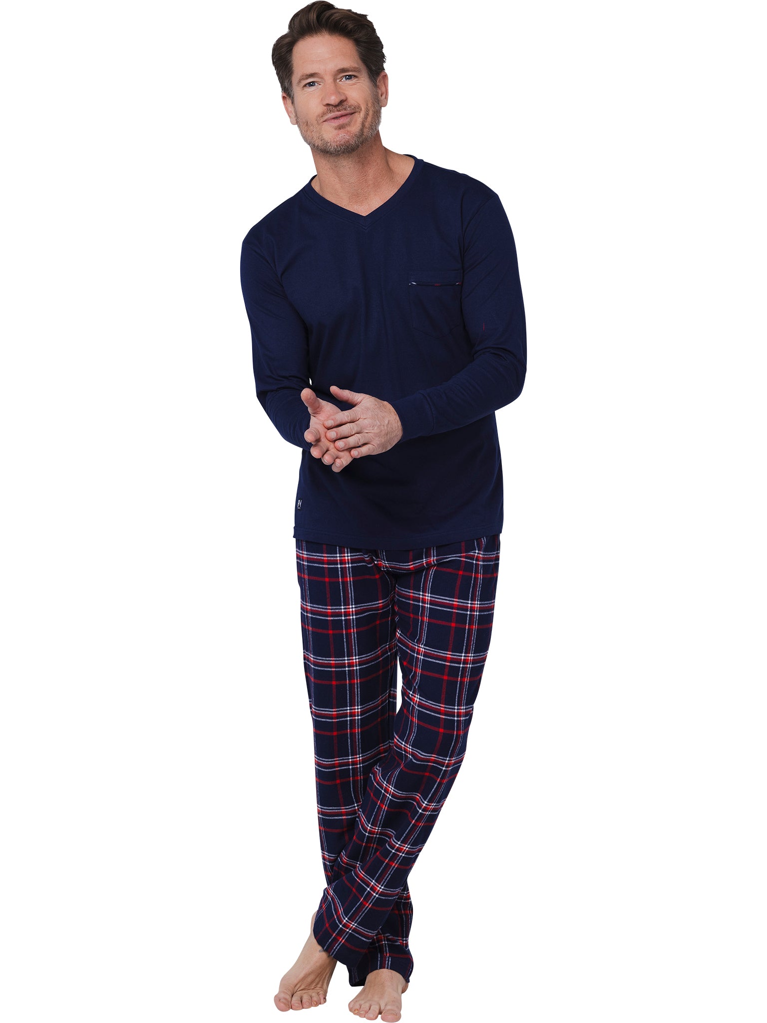 pastunette-aspen-ski-pyjama-blau-karo-baumwolle-flanell image 3