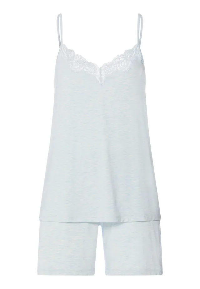 hanro-natural-elegance-shorty-pyjama-wasserblau-spitze-viskose image 1